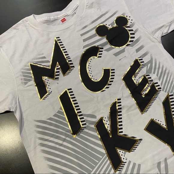 Disney Parks Men Graphic Tshirt Mickey Mouse White Black Gold NEW - Picture 11 of 11